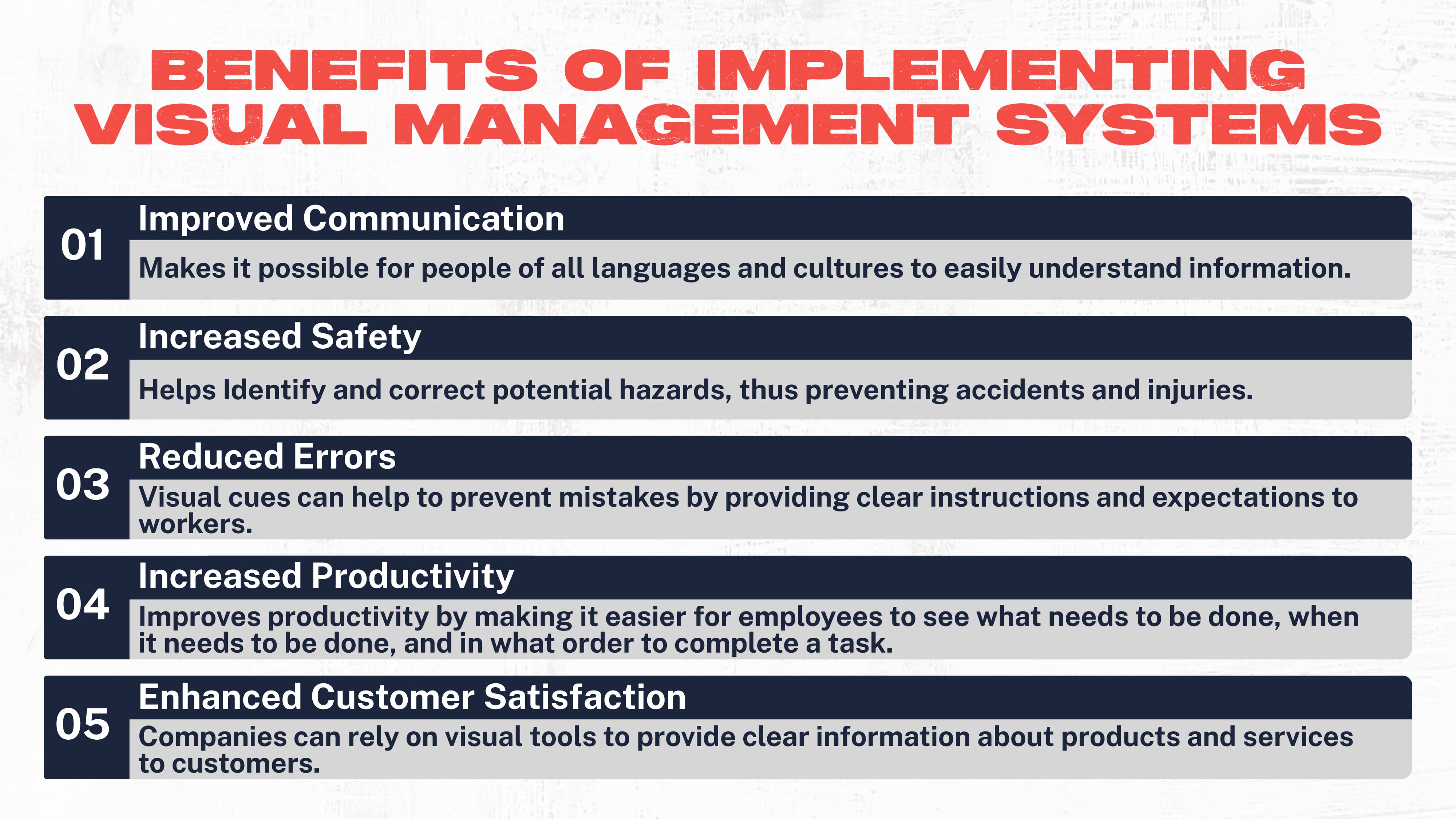 BENEFITS OF IMPLEMENTING VISUAL MANAGEMENT SYSTEMS