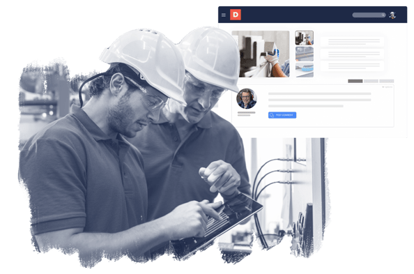 Two operators building standardized work instructions on a tablet.