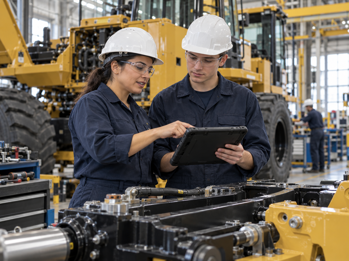 Trainer and learner reviewing manufacturing work