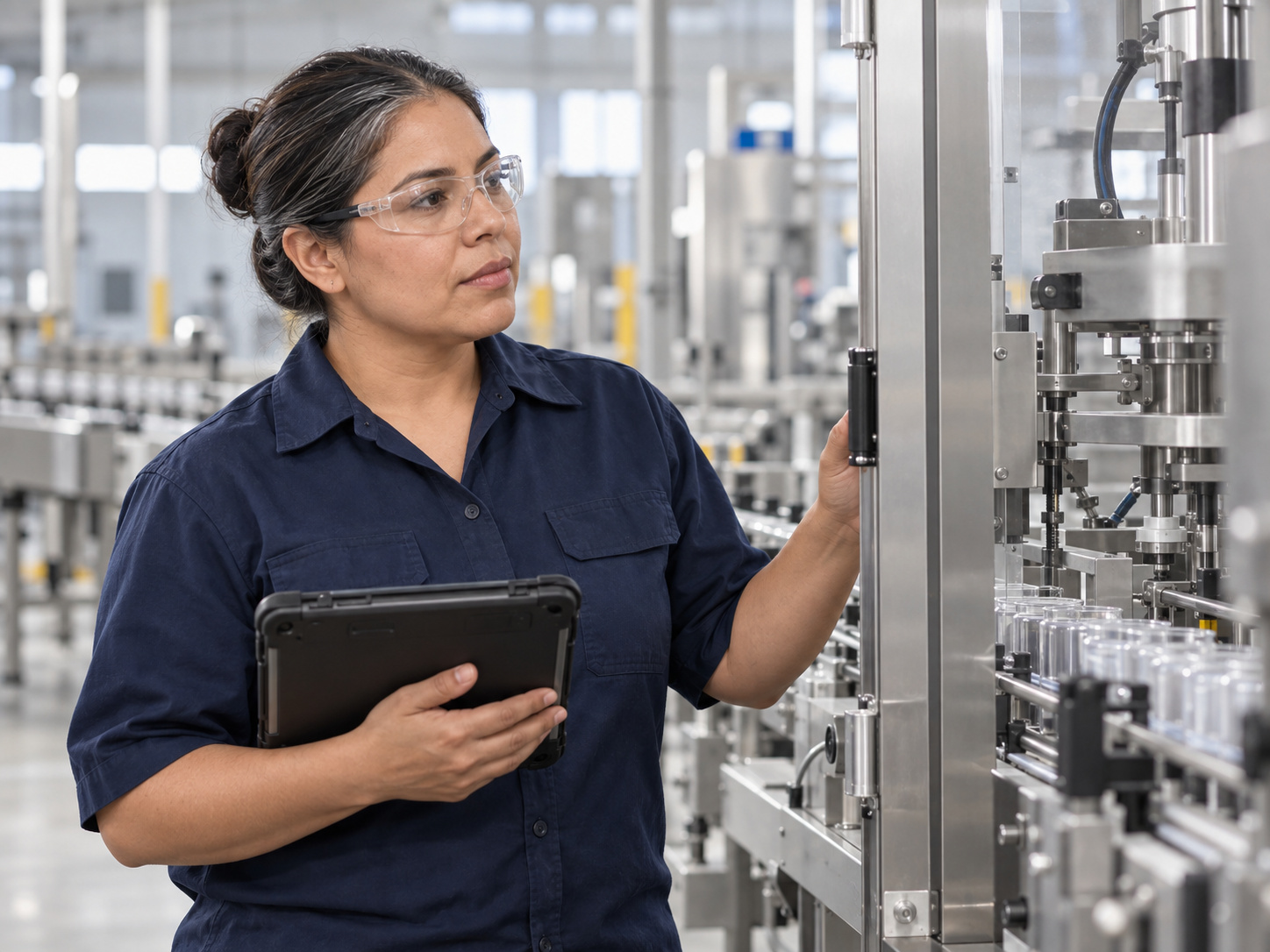 Manufacturing colleagues working with digital guidance on the factory floor