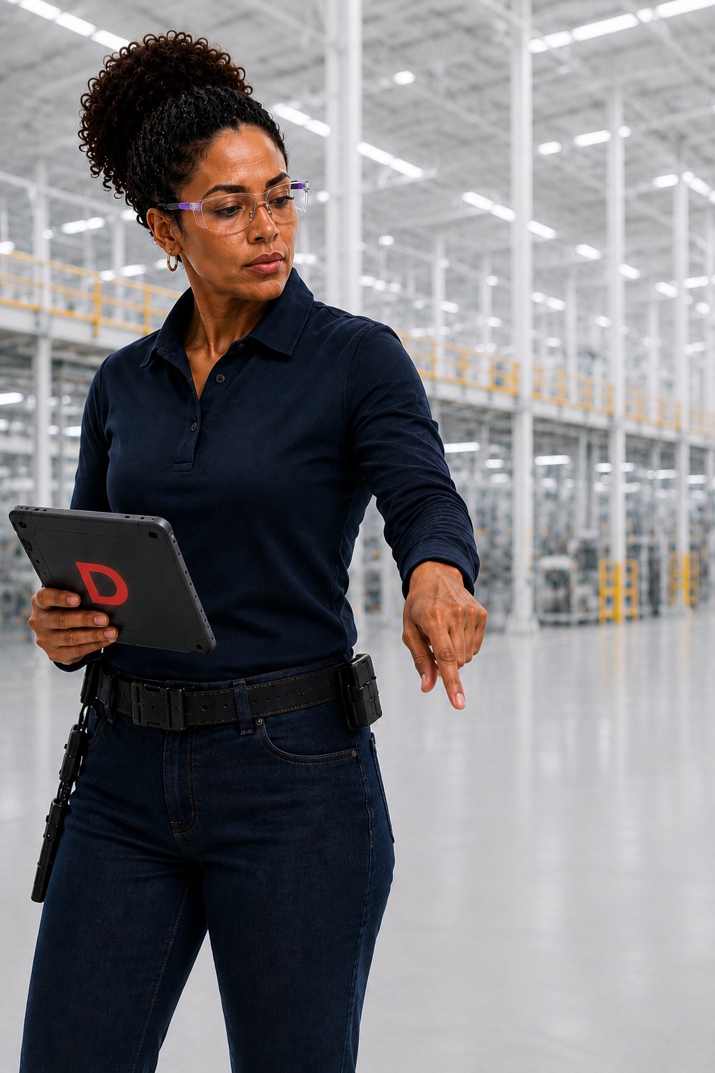 An industrial professional using a Dozuki tablet on the factory floor.