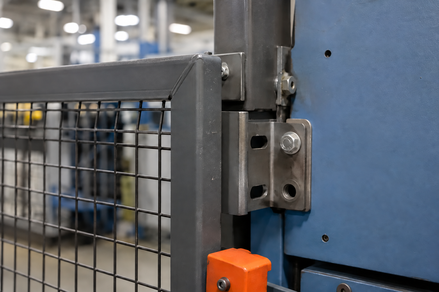 Machine guard hinge with the lower bolt missing
