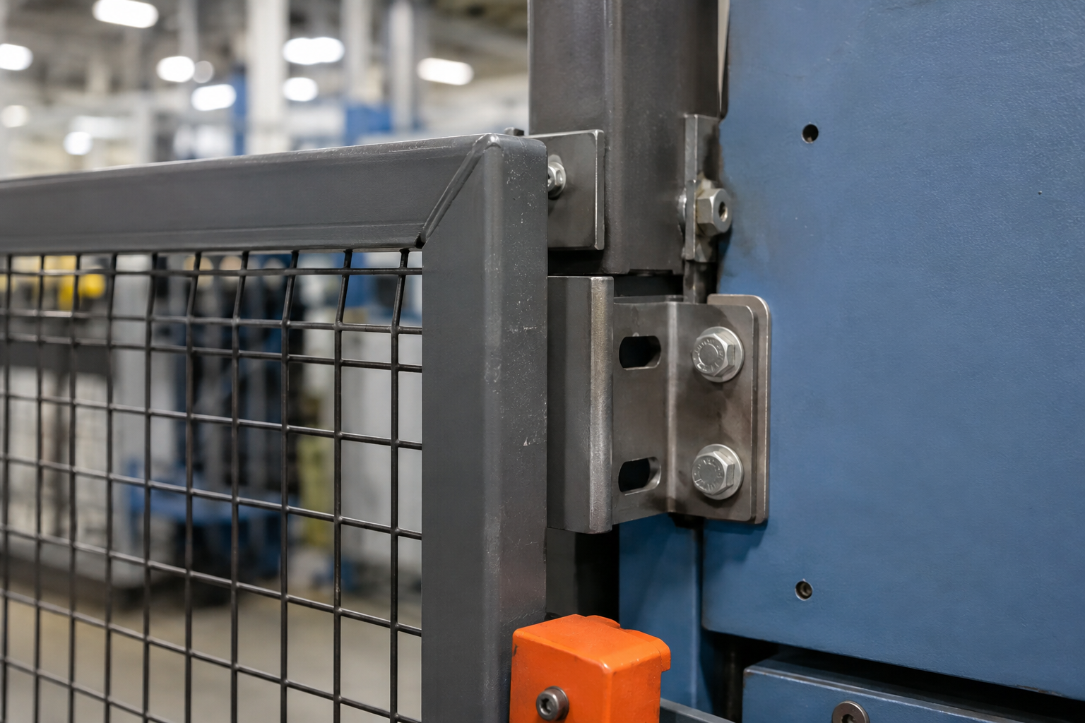 Machine guard hinge with both bolts installed